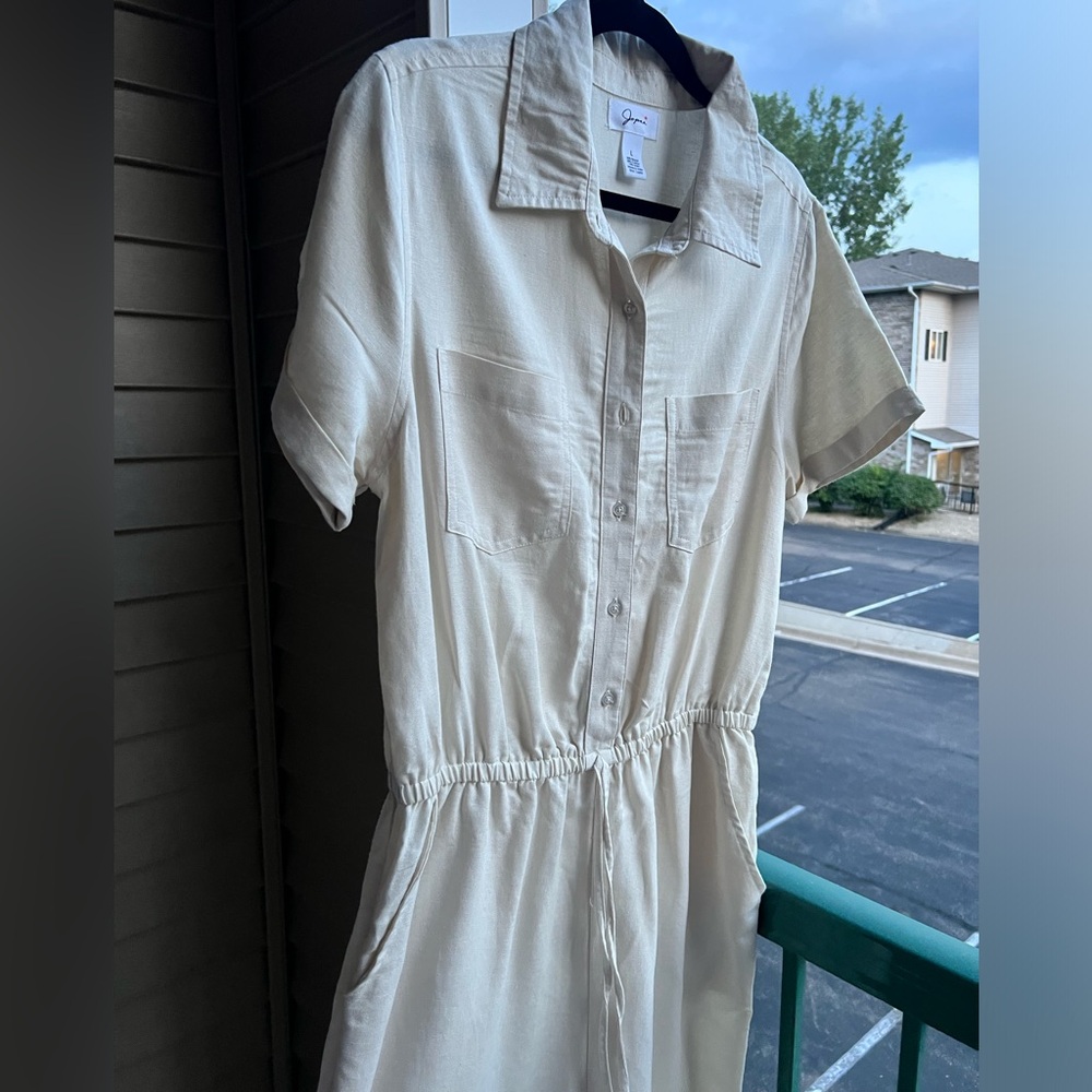 🆕 Japna Linen Cotton Blend Jumpsuit Size L Utility Style Minimalist Casual - Picture 5 of 15